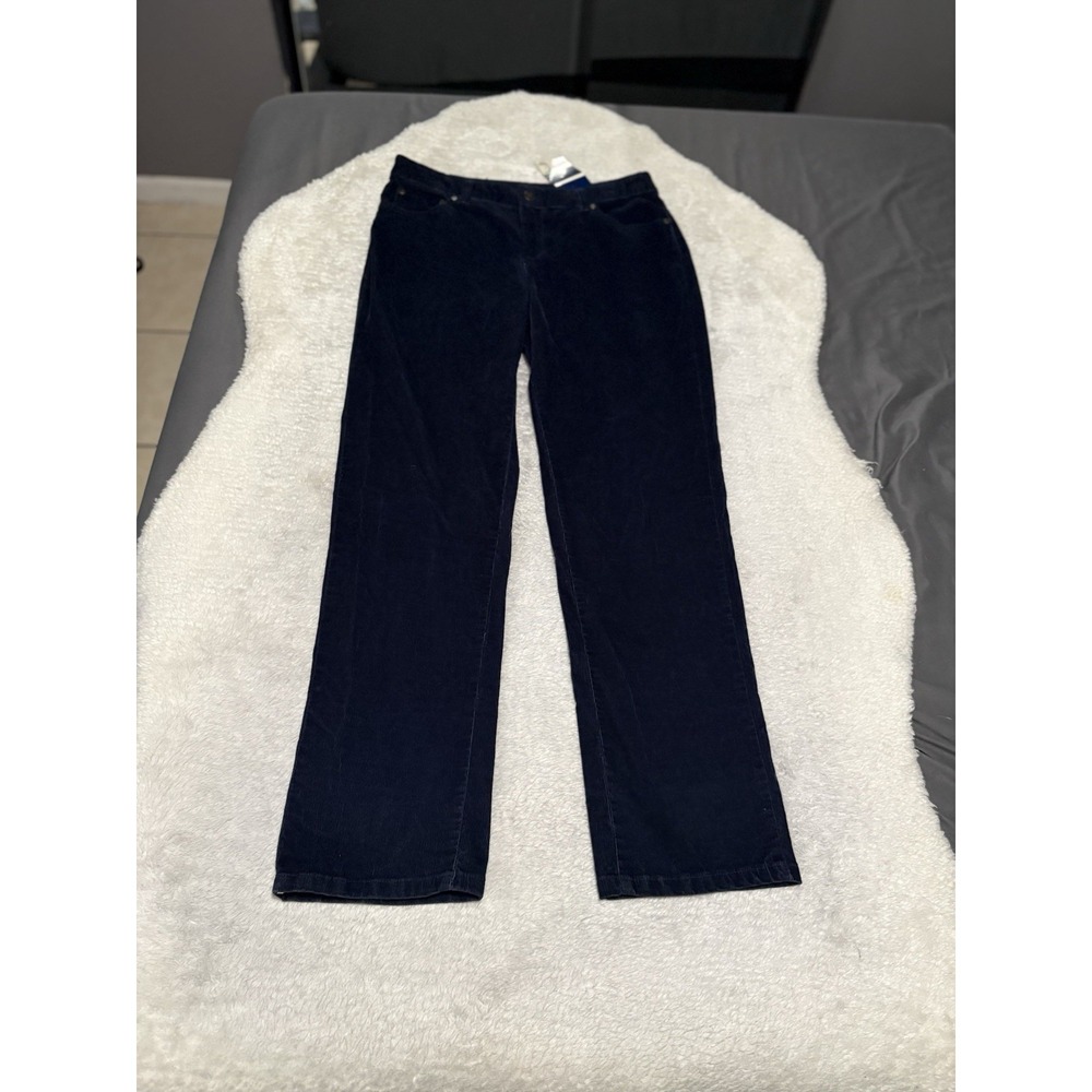 New Basic Editions Womens Blue Corduroy Chino Pants Straight Size 10 Stretch